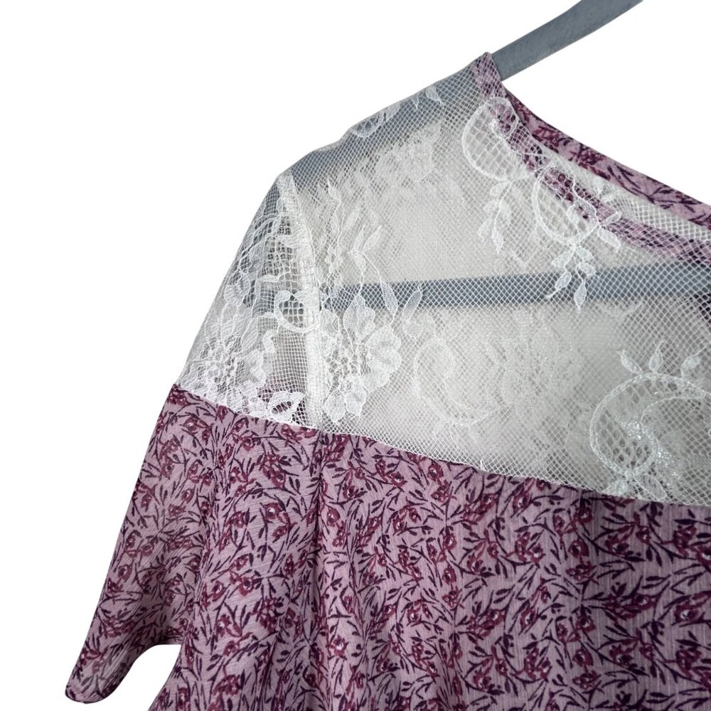 Mason & Belle Womens Floral Lace Yoke Layered Ruffle Top Burgundy & Cream Size L - Picture 7 of 8